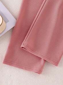 Girls Bowknot Camisole & Pants Set, Ribbed Sleeveless 2 Pieces Outfit, Summer - Pink - View 4