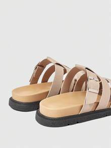 HighSole 女士搭扣设计休闲厚底坡跟凉鞋