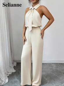 Selianne Apricot Cinched Waist Wide Leg Jumpsuit - Apricot - View 4