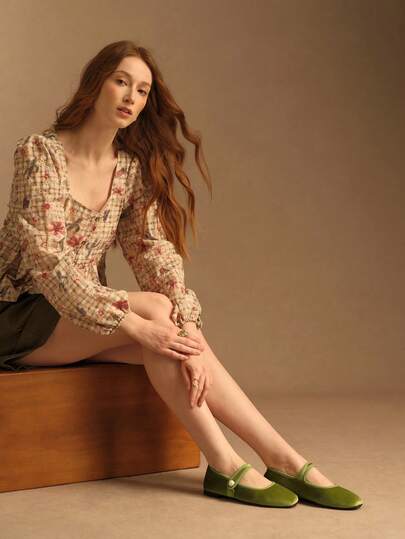 Rosivie 1双女士圆头平底套脚鞋，珍珠装饰，纯色，简约时尚玛丽珍鞋，秋季款