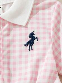 Souflis Souflis 法国新款夏季女婴粉色格子休闲连衣裙，撞色罗纹领口和袖口，饰以精致刺绣，适合休闲、户外、运动和派对等场合。 - 淺粉色 - 查看 6