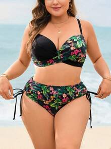 Swim Lushoire Plus Size Women's Lift Up Colorblock Beach Swimwear Set, Spring/Summer - Multicolor - View 1