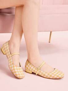 CUCCOO DOLLMOD Zapatos de mujer de punta cuadrada plana tipo Mary Jane a cuadros, estilo campus, tacón bajo lindo, zapatos de primavera color rojo para primavera, vacaciones de primavera y Pascua - Naranja Quemada - Ver 4