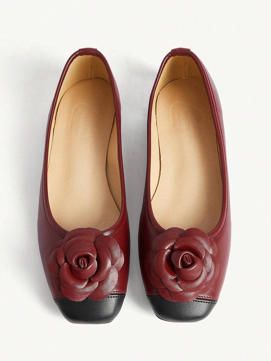 CUCCOO CHICEST 女士花卉装饰休闲通勤百搭时尚鞋 - 酒紅色 - 查看 1