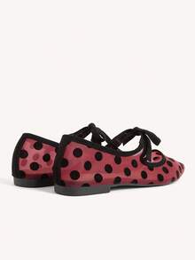 CUCCOO CHICEST 新款网眼波点蝴蝶结装饰尖头优雅百搭女士平底鞋，适合春季、春假、复活节和圣诞节穿着。 - 酒紅色 - 查看 10