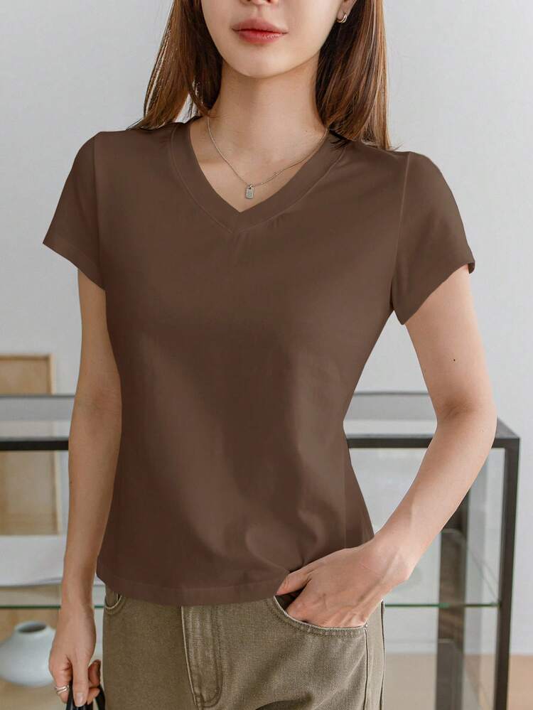 Women's Solid Color V-Neck Short Sleeve Casual Business T-Shirt Top,Business Casual Women,Teacher
