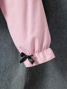 Genkimix Kids Tween Girl Fashionable & Sweet Lace Trim Bow Decor Blouse - Pink - View 3