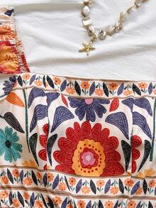 Soleia 女士绿白印花方领泡泡袖收腰阔腿连体裤，度假款 - 彩色 - 查看 4