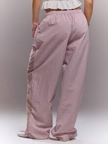 MUSERA Tie Front Lace Panel Insert Straight Leg Parachute Pants Spring Summer Cute Sexy Streetwear Night Out Ballet Sleeze - Apricot - View 4