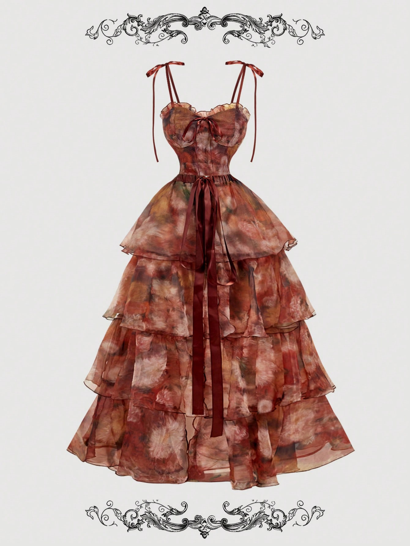 SHEIN MOD فستان ماكسي أنيق مزين بالكشكشة وربطة أما...