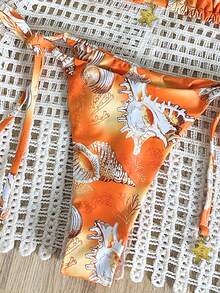 Elavelle Women's Random Print Halter Metal Decor Bikini Set, Spring/Summer - Multicolor - View 7