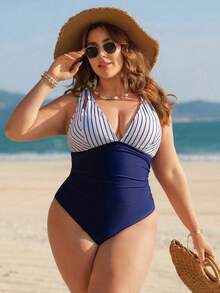 Áo tắm liền thân Swim Lushoire dành cho nữ, màu xanh hải quân, in họa tiết, kiểu dáng thanh lịch, nâng đỡ và định hình vòng một, thiết kế cạp cao, đồ bơi kiểu châu Âu, định hình và kiểm soát vùng bụng, áo tắm liền thân che phủ toàn diện, cỡ lớn. - Nhiều màu - Xem 7