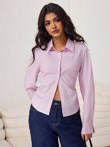 Aidyla Pink Striped Cinched Waist Fitted Sexy Blouse - Pink - View 7