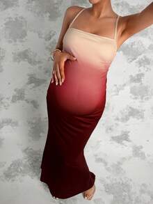 MaterniChic Vestido de tirantes ajustado con bajo de cola de pez degradado para maternidad - Rosa - Ver 9
