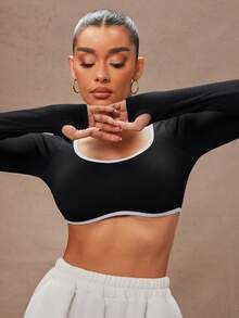 Lumalex Seamless Stretchy Yoga Fitness Top, Long Sleeve - Black - View 5