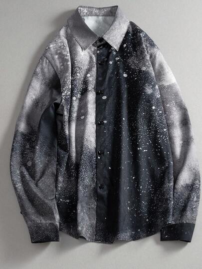 Manfinity Mode Men's Streetwear Colorblock Print Long Sleeve Shirt