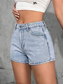 SHEIN EZwear Women's Casual Daily Versatile Denim Shorts Y2k - Light Wash - View 5