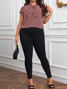Reflora Camisa de manga corta con tirantes de lazo de unicolor minimalista para uso diario en tallas grandes - Rosa coral - Ver 6