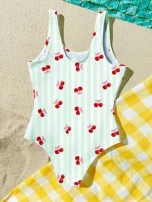 SHEIN Tween Girls' Casual Minimalist Camisole One-Piece Swimsuit, Suitable For Summer - Multicolor - View 2