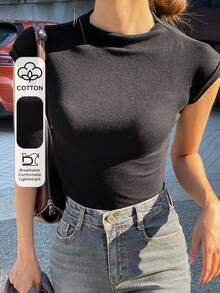 DAZY Solid Batwing Sleeve Tee - Black - View 1