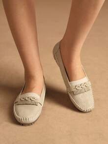 Rosivie Casual Versatile Commuter Fringe Decor Flat Shoes - Beige - View 2
