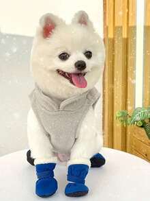 4只装冬季保暖狗狗靴 - 防滑涤纶宠物鞋，羊毛内衬，魔术贴搭扣，适合小型犬 - 四季皆宜，保护爪子 - 彩色 - 查看 8