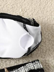 SHEIN 少女修身休闲条纹露背海星图案泳装套装 - 黑與白 - 查看 3