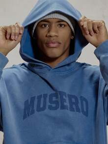 Oversized Long Sleeve Drop Shoulder Hoodied "MUSERO" Embroided Detailing Sweater Hoodie Tracksuit Co Ord Jumper Only Essentials Spring&Summer - Navy Blue - View 6