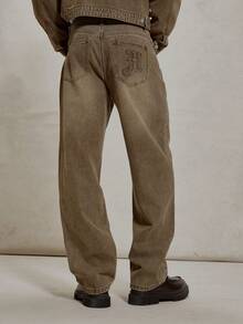 Musero Loose Fitting Baggy Style Washed Denim Trouser Bottoms Button Fastening Belt Loop Details Co Ord Jeans Only Essentials Spring&Summer - Grey - View 4