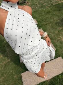 Muchica 女士时尚性感露背迷你裙套装 - 黑與白 - 查看 4