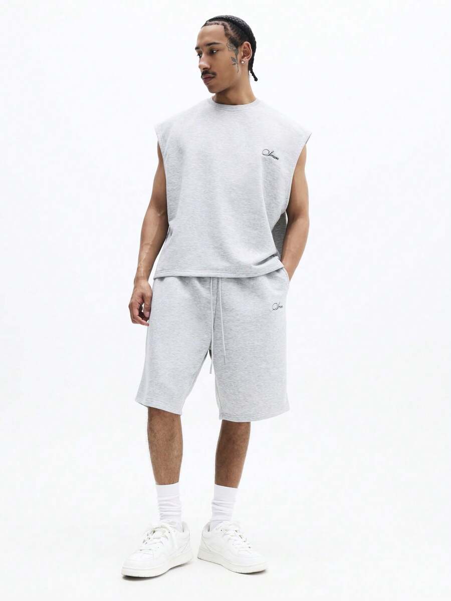SUMWON Men's Matching Tank Top And Drawstring Shorts Set With Small Chest Logo Summer Loungewear Outfit - Grey - View 1