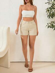 EURMUSE Women's Casual Everyday Pocketed Button Denim Shorts - White - View 3