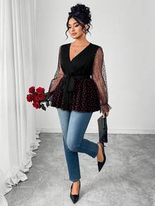 Modelyn Áo cánh tay dài thắt eo lưới hình trái tim cỡ lớn cho nữ thanh lịch, lãng mạn, dự tiệc đa năng - Nhiều màu - Xem 4