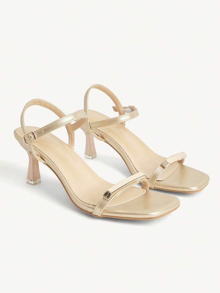 CUCCOO CHICEST Women Shoes Brown Square Toe Kitten Heel Sandals, Simplistic Commute Style Metal Strap Decor, Fashion Blogger Versatile For Christmas Elegant Shoes Wedding Shoes Summer Shoes Bride Shoes