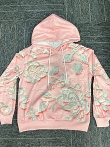 SHEIN LUNE 女士3D立体花卉休闲落肩长袖卫衣 - 淺粉色 - 查看 3