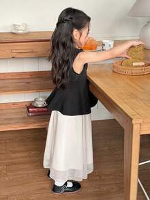 DAZY 2pcs/Set Young Girls Round Neck Sleeveless Ruffle Blouse And Skirt Set - Multicolor - View 4