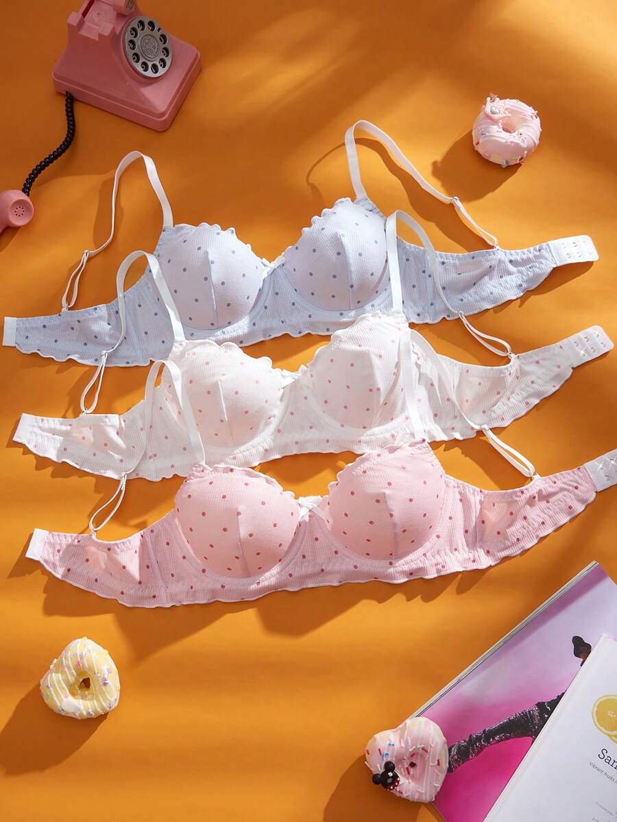Eraneu 3pcs/Set Women's Thin Sexy Petite Bras With Underwire, Cute Padded Bras For Small Bust - Multicolor - View 1