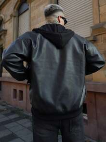 Artur Kramer Men's Long Sleeve Fashionable Casual Versatile Motorcycle Leather Jacket, Autumn/Winter - Black - View 2