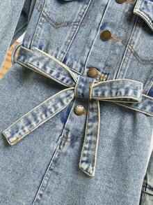 SHEIN Little Byeori Robe chemise en jean bleu pour jeune fille avec ceinture