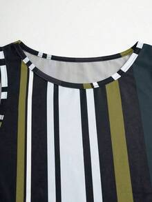 SHEIN LUNE 女士无袖圆领条纹数码印花开衩优雅连衣裙长款女装 - 彩色 - 查看 5