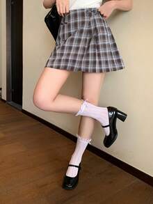 DAZY Women's Plaid Wrap Casual Versatile Summer Skirt - Brown - View 4
