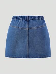 Maija 大码夏季休闲水洗牛仔裙，饰有水钻 - 中等水洗藍 - 查看 2