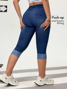 Flexra Women's Pocketed Metal Accent Casual Versatile 7/8 Length Jeans - Dark Wash - View 2