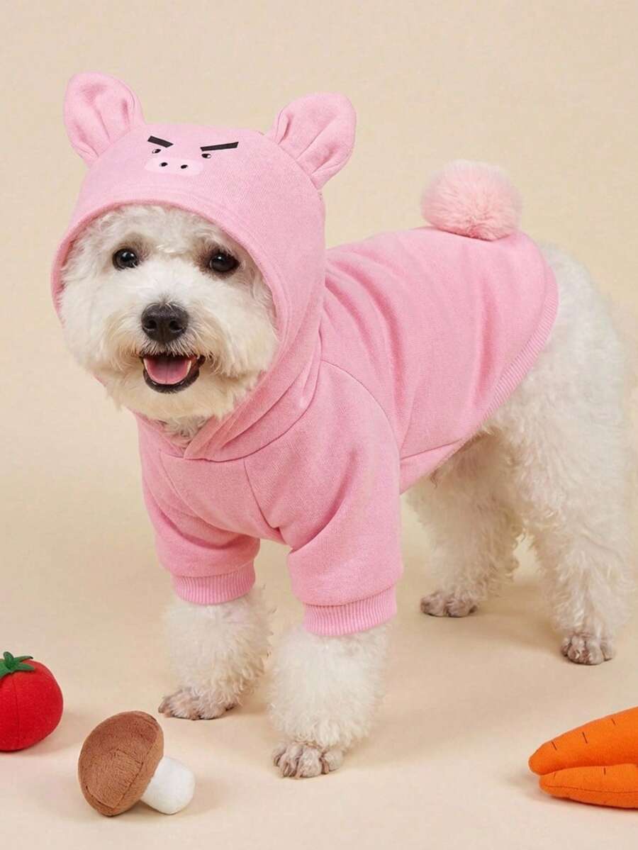 PETSIN 1件动物主题角色扮演连帽卫衣，适合猫狗户外穿着。 - 藕粉色 - 查看 1