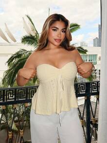 Maria Perezxox Casual Mustard Yellow Knit Bandeau Top For Summer,Tube Top - Yellow - View 1