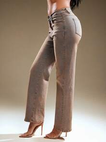 Denimoi Women's Casual Daily Commute Fashion Street Low Waist Washed Loose Straight Leg Jeans - Medium Wash - View 5