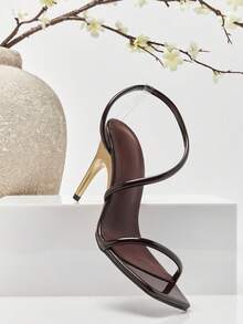 SHUZIA Women's Elegant Minimalist Square Toe Back Strap Stiletto Heel Sandals - Chocolate Brown - View 7