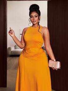 Maweii Đầm không tay cỡ lớn dành cho nữ, màu cam rực rỡ mới cho mùa xuân/hè, eo thắt dây, kiểu dáng suông xếp ly. Thích hợp cho các bữa tiệc mùa hè, kỳ nghỉ, dạo phố, lễ hội âm nhạc, thời trang tối giản dành cho phụ nữ cỡ lớn. - trái cam - Xem 4