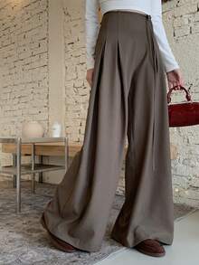 DAZY Women's Loose Casual Wide Leg Pants, Stylish And Versatile, Spring/Autumn - Coffee Brown - View 4