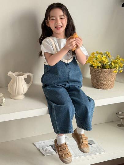 DAZY Young Girl' Contrast Color Korean Style Washed Denim Bib Overalls And Jumpsuit